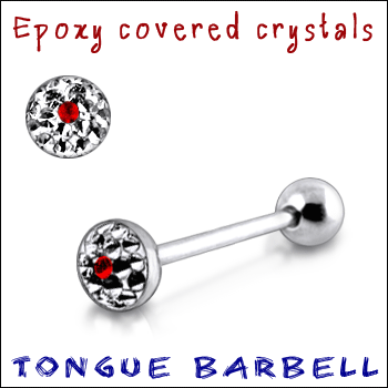 Zungenpiercing Epoxy Multi Kristall Kristallklar mit Rot Barbell