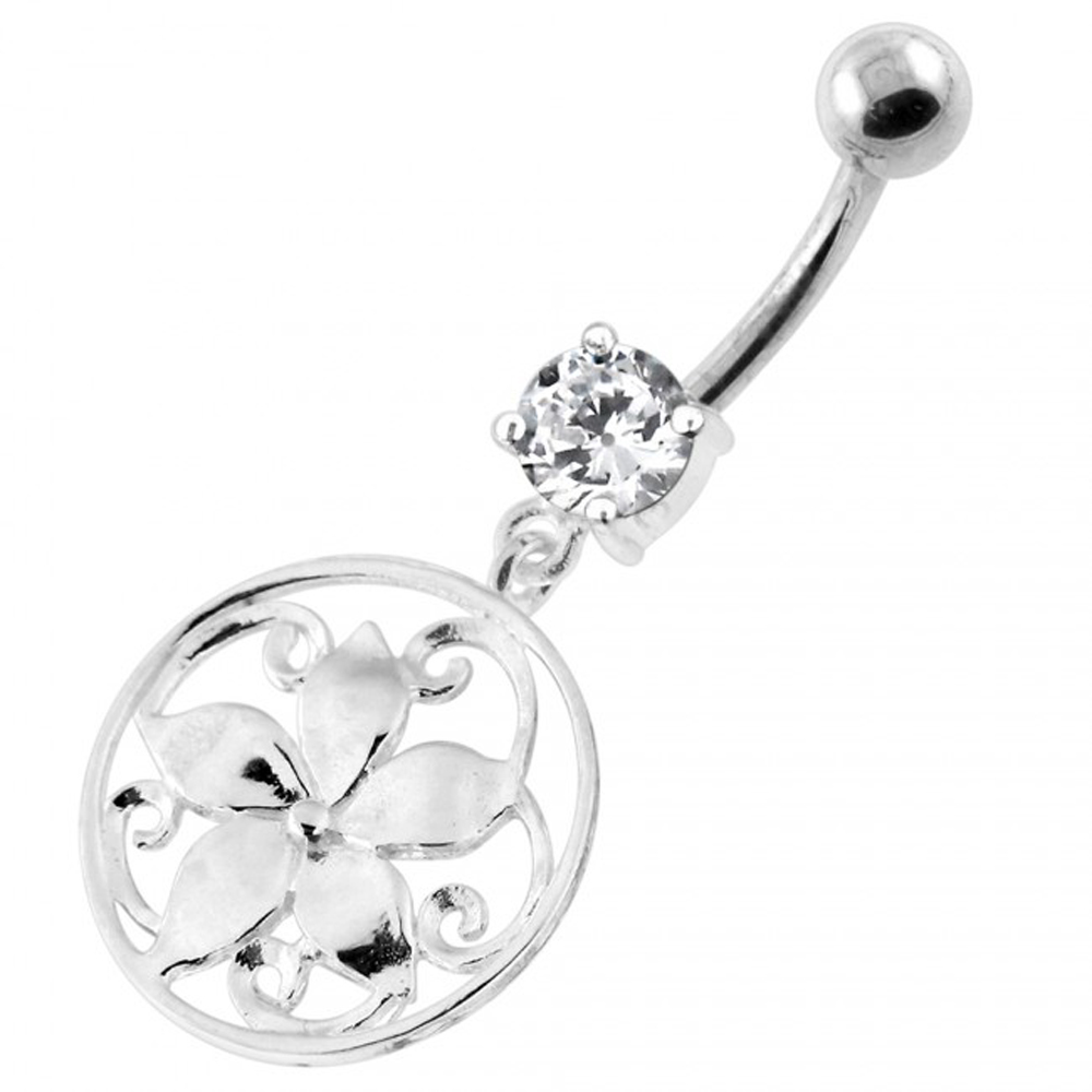 Bauchnabelpiercing Titan 925er Silber-Motiv Silberblume