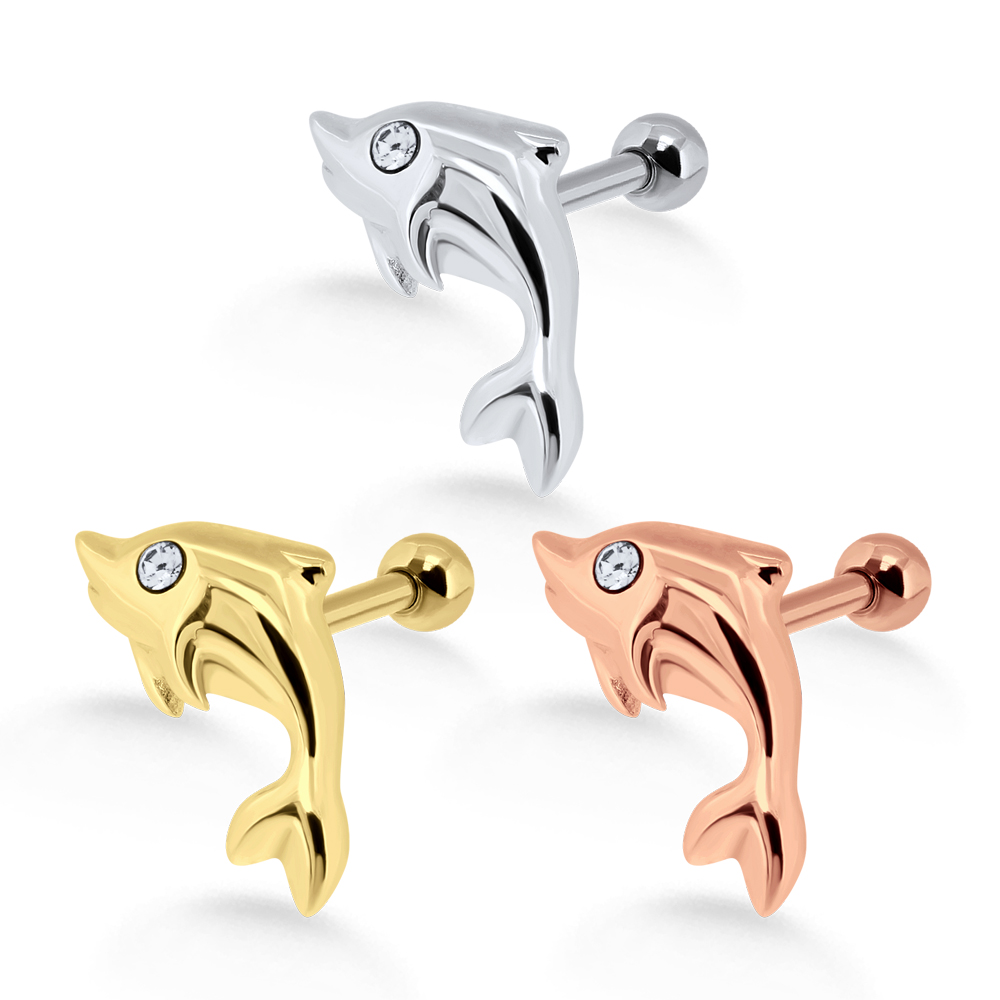 Helix Tragus Piercing Delfin silberfarbig goldfarbig roségoldfarbig