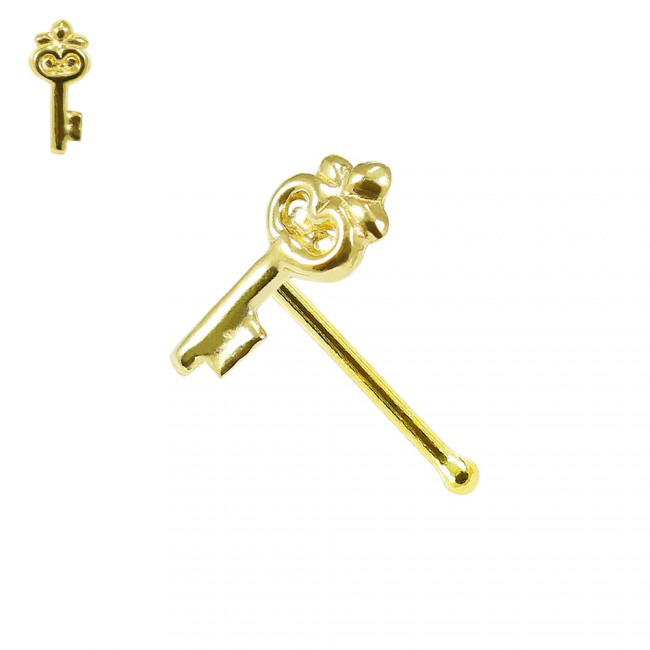 Nasenstecker Pin 9k Gelbgold Nasenpiercing Schlüssel mit Geschenkbox