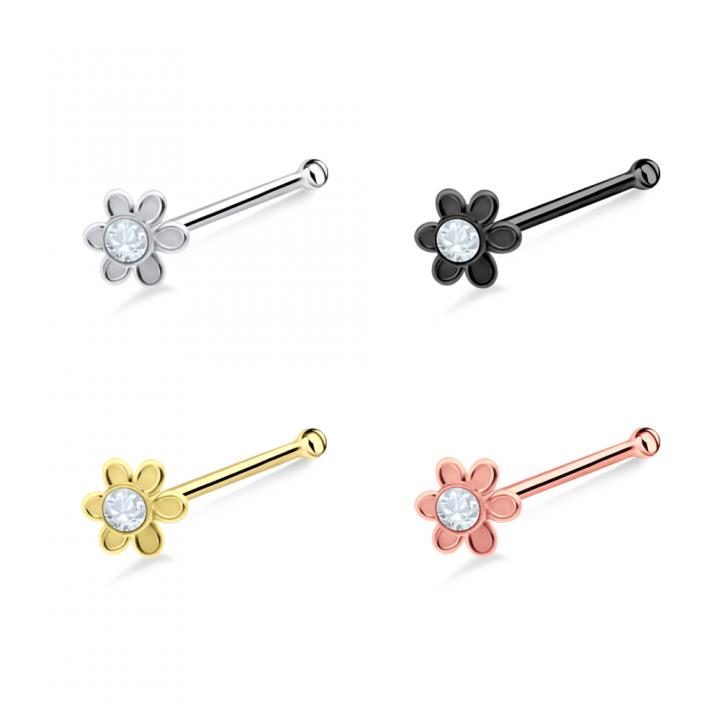 Nasenstecker Pin Blume Silber silberfarbig schwarz goldfarbig roségoldfarbig