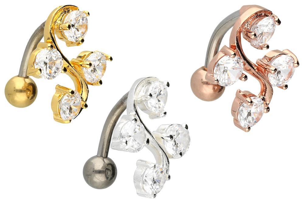 Bauchnabelpiercing Titan 925er Silber-Motiv Kristalldesign silberfarbig goldfarbig roségoldfarbig