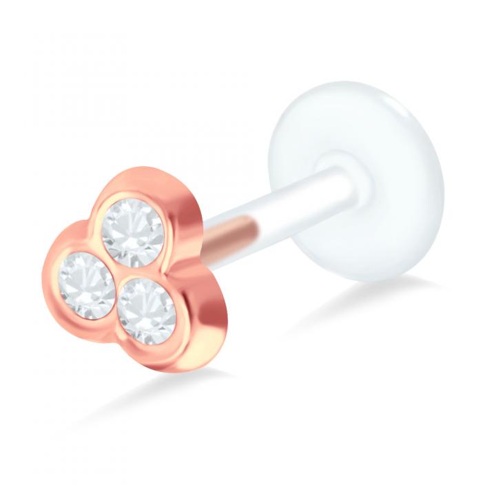 PTFE Tragus Labret drei Kristalle silber schwarz goldfarbig roségoldfarbig