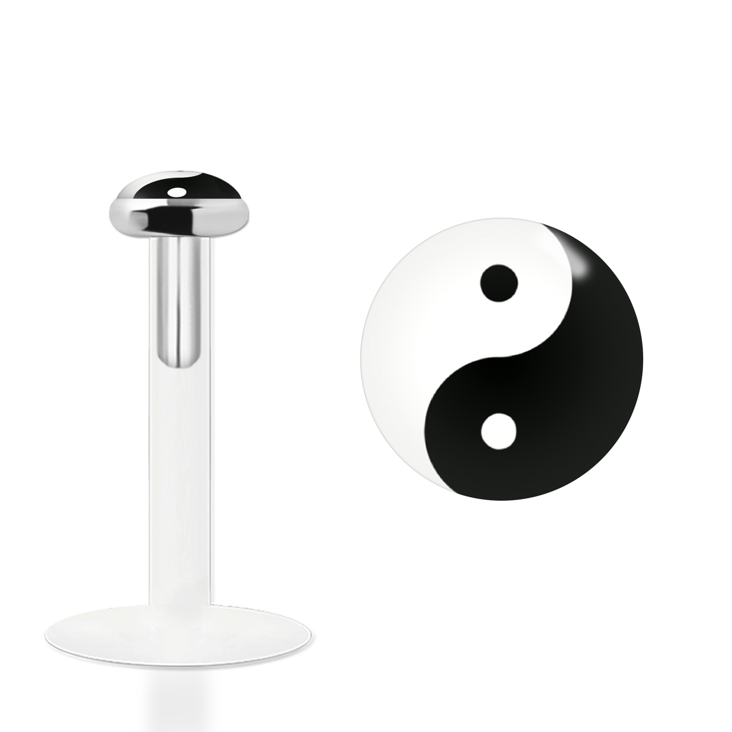 Labret Stecker Bioflex mit Steckaufsatz aus Silber und Logo-Motiv Yin Yang