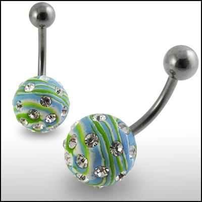 Bauchnabelpiercing Multi Kristall Grün/Blau Stahl Banane