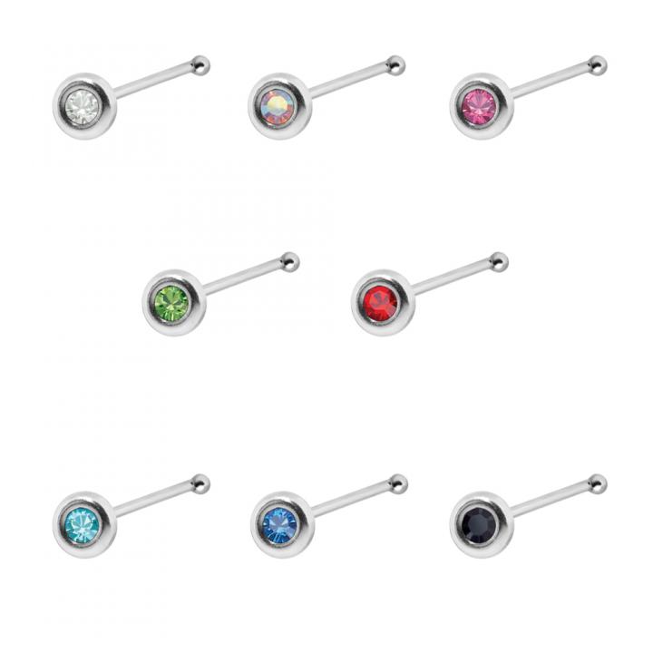 Nasenstecker Pin Silber Kristall silberfarbig mit acht wählbaren Kristallfarben