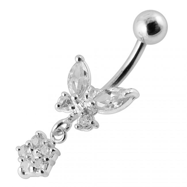 Bauchnabelpiercing Titan 925er Silber-Motiv Schmetterling   8mm/10mm/12mm  Stablänge