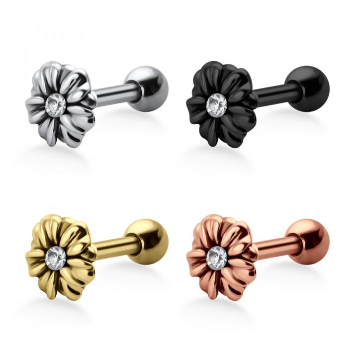 Helix Tragus Piercing Blüte silberfarbig schwarz goldfarbig roségoldfarbig