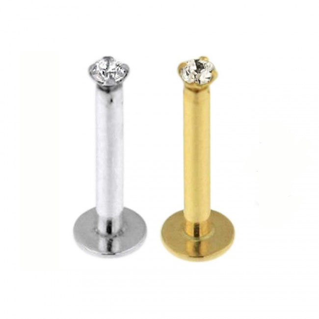 Piercing Labret Stecker 14karat Echtgold Gelbgold oder Weissgold 1.5mm-Aufsatz mit Geschenkbox