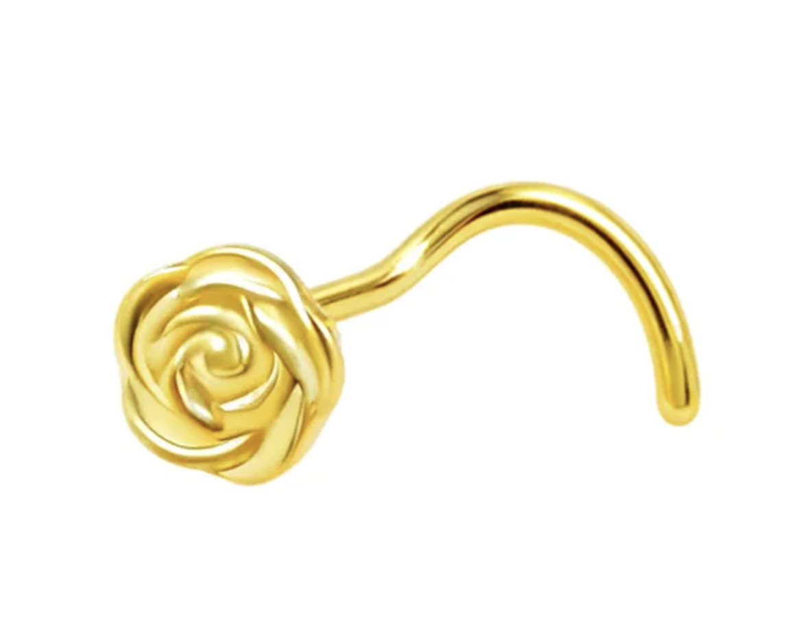 Nasenpiercing Spirale aus Titan goldfarbig mit Motiv Rose