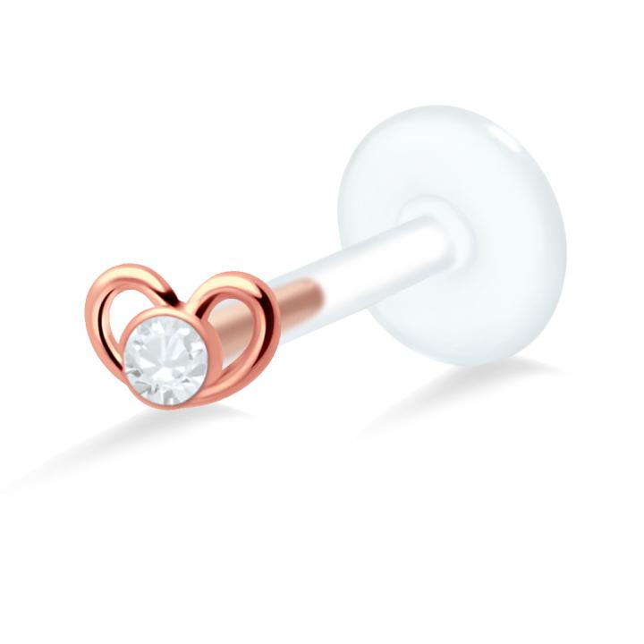 PTFE Tragus Labret Kristallherz silber schwarz goldfarbig roségoldfarbig