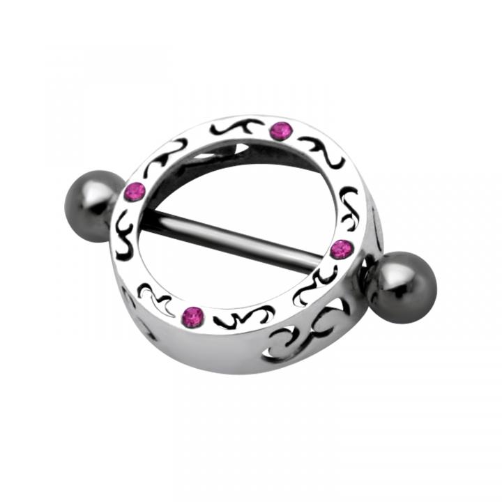 Brustwarzenpiercing Kristallkranz rosa Schild mit Barbell