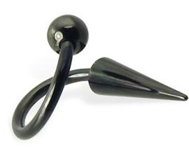 2008_5 Piercing Spirale schwarz lange Spitze und Kugel Stahl 1.2 /1.6 Twister