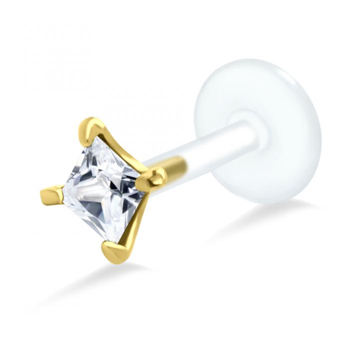 PTFE Tragus Labret eckiger Kristall silber schwarz goldfarbig roségoldfarbig