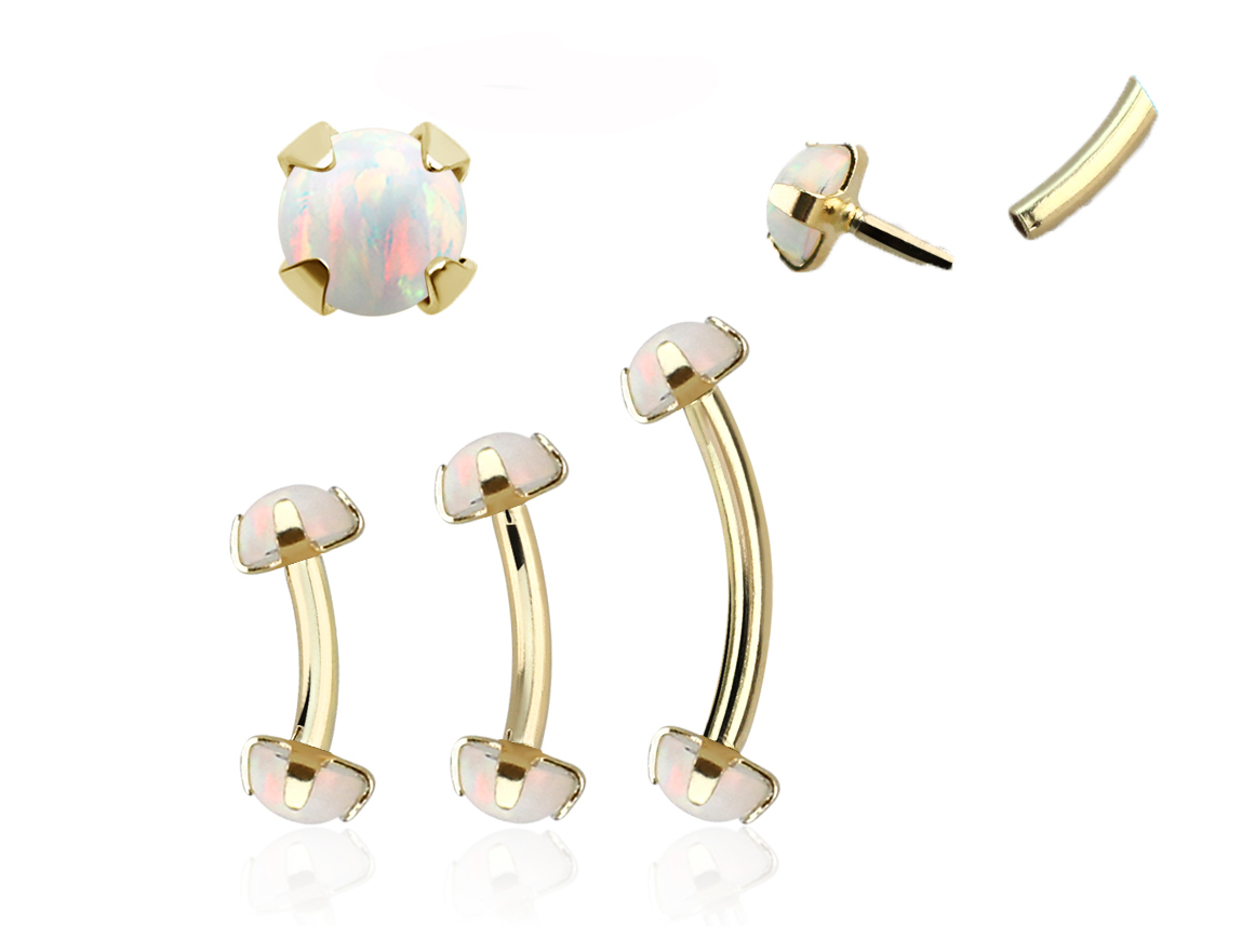 Piercing Banane Stecker 14karat Echtgold synthetische Opale mit Geschenkbox