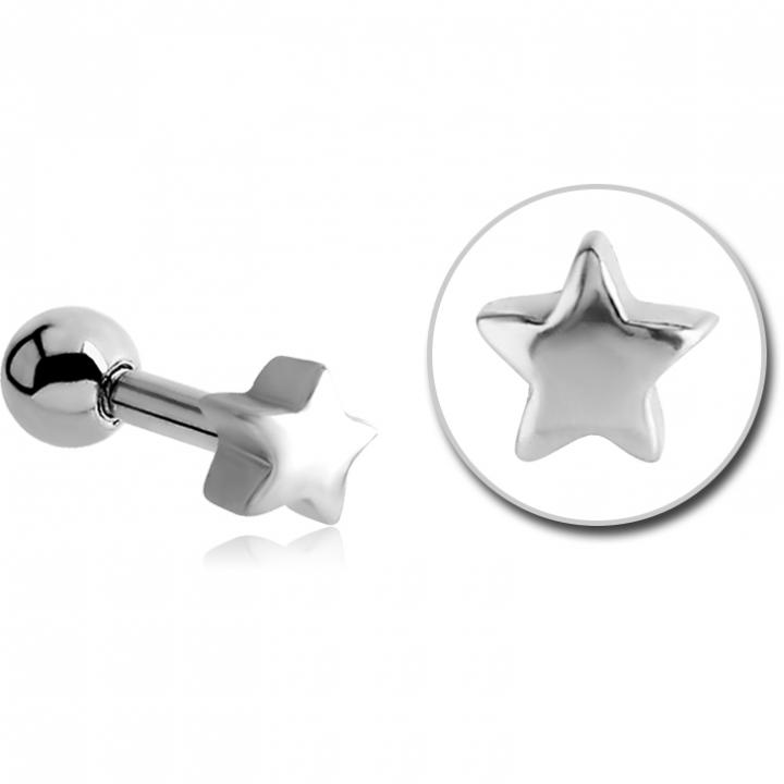 Stahl Piercing Motiv Stern nur Aufsatz oder mit Barbell oder Labret (wählbar)