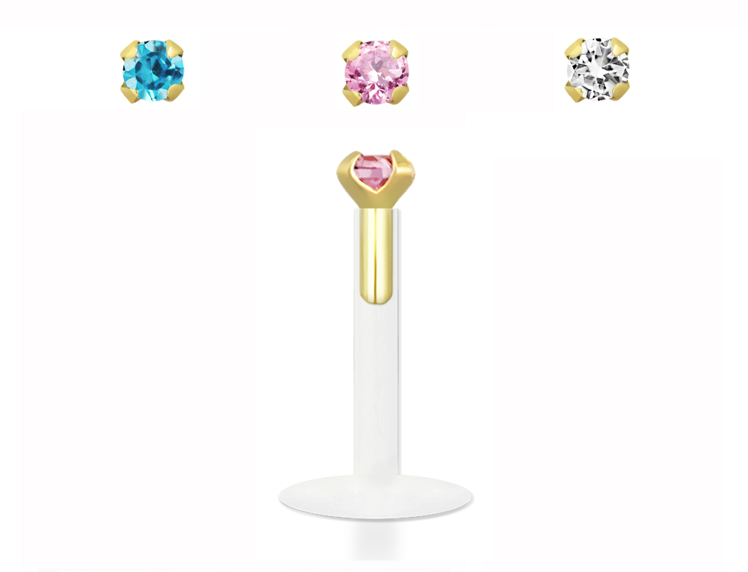 🦚 Bioflex Piercing Labret Stecker Steckaufsatz Gold 2mm-Kristall mit Geschenkbox 🦚 Bioflex Piercing Labret Stecker Steckaufsatz Gold 2mm-Kristall mit Geschenkbox