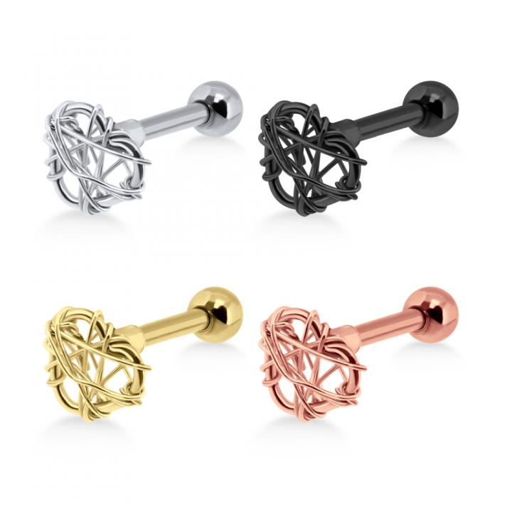 Helix Tragus Piercing Herz Drahtgeflecht silberfarbig schwarz goldfarbig roségoldfarbig