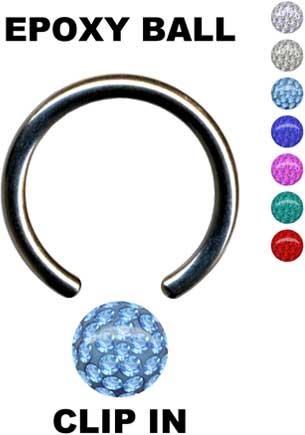 14225 BCR Piercing Ring Epoxy Multi Kristall Kugel Klemmring Stahl u Titan