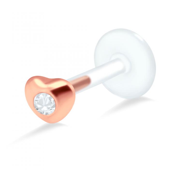 PTFE Tragus Labret Kristallherz silber schwarz goldfarbig roségoldfarbig