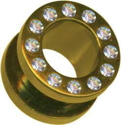 p1826_3 Flesh Tunnel goldfarben Kristall Steine Stahl Ohrpiercing
