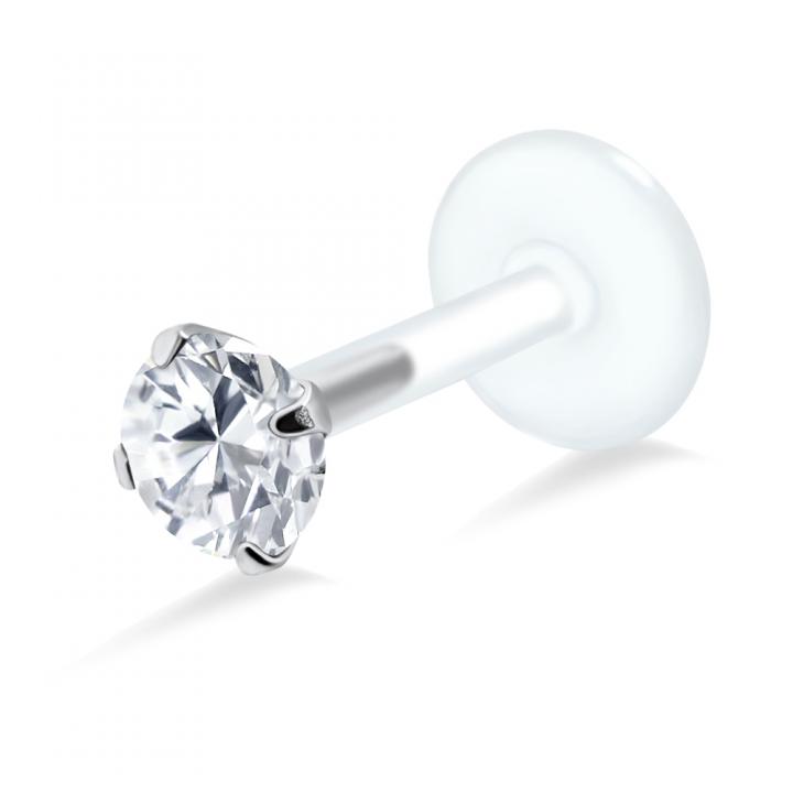 PTFE Tragus Labret 4mm-Kristall silber schwarz goldfarbig roségoldfarbig