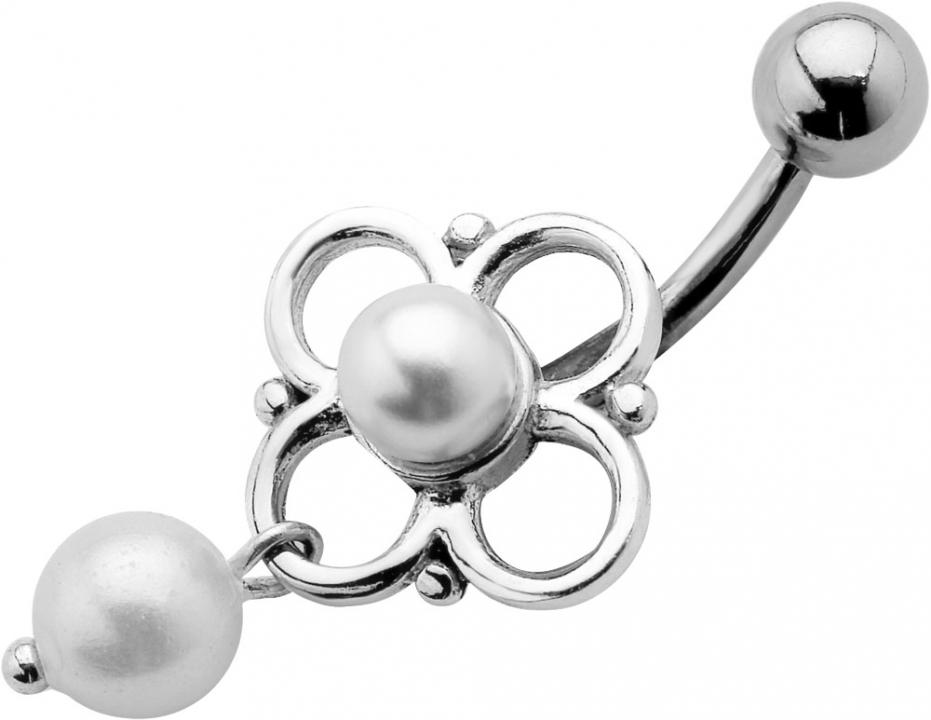 Bauchnabelpiercing Blume mit Perlen Stahl Banane 10mm