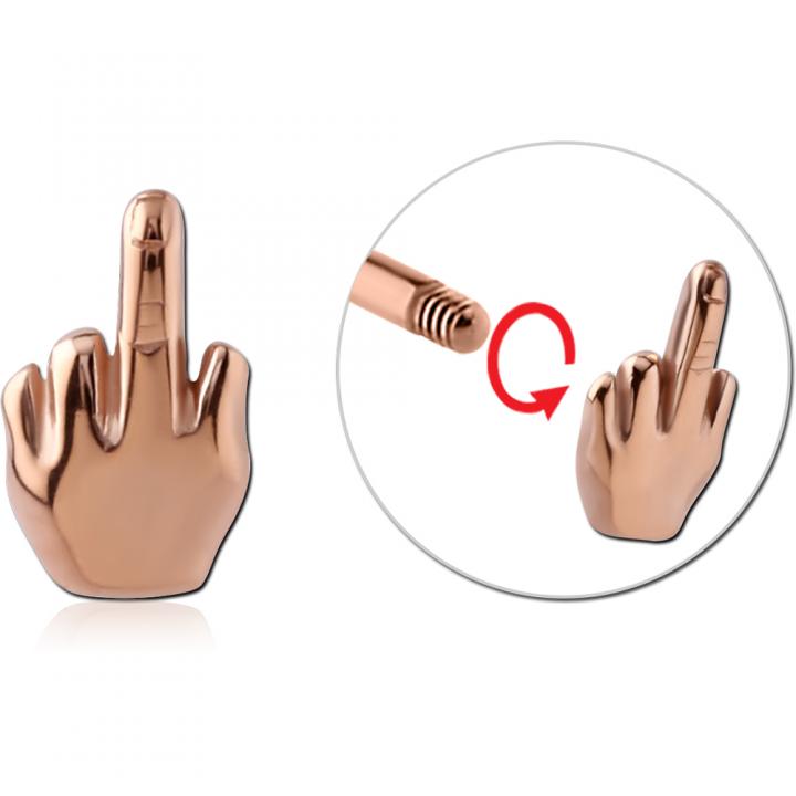 Piercing Aufsatz roségoldfarbig Motiv Mittelfinger mit 1.6mm Gewinde