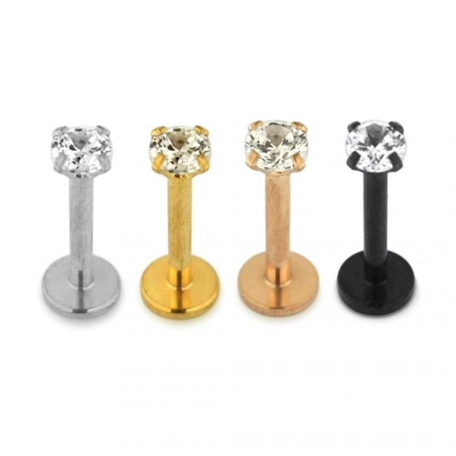 Helix Tragus Piercing Labret 3mm-Kristall silberfarbig schwarz goldfarbig roségoldfarbig