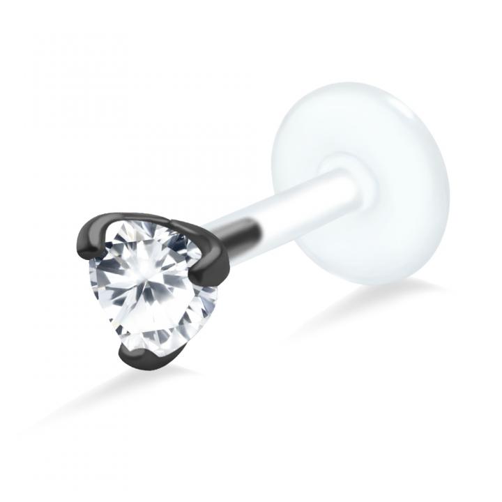 PTFE Tragus Labret 4mm-Kristallherz silber schwarz goldfarbig roségoldfarbig