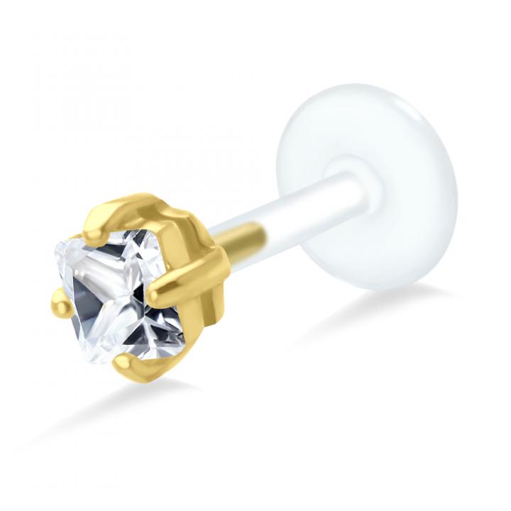 PTFE Tragus Labret 4mm-Kristall silber schwarz goldfarbig roségoldfarbig