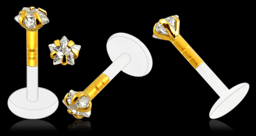 14kbpblt011 PMFK Piercing Labret Stecker 14karat Gold mit 3mm Kristall Stern