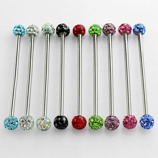 Industrial Barbell Piercing Epoxy Multi Kristalle Stahl 13 Farben Hantel