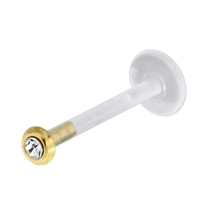 PMFK Piercing Labret Stecker 14karat Echtgold mit rundem Kristall  1.2mm Stärke