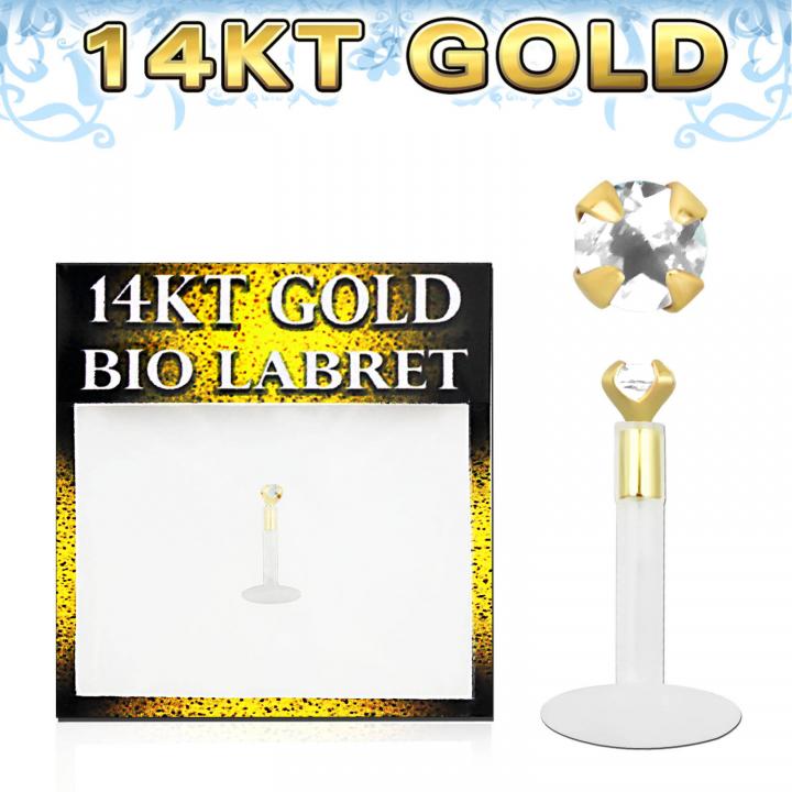 Bioflex Piercing Labret Stecker Echtgold Kristall Aufsatz 1,2 x 6 mm