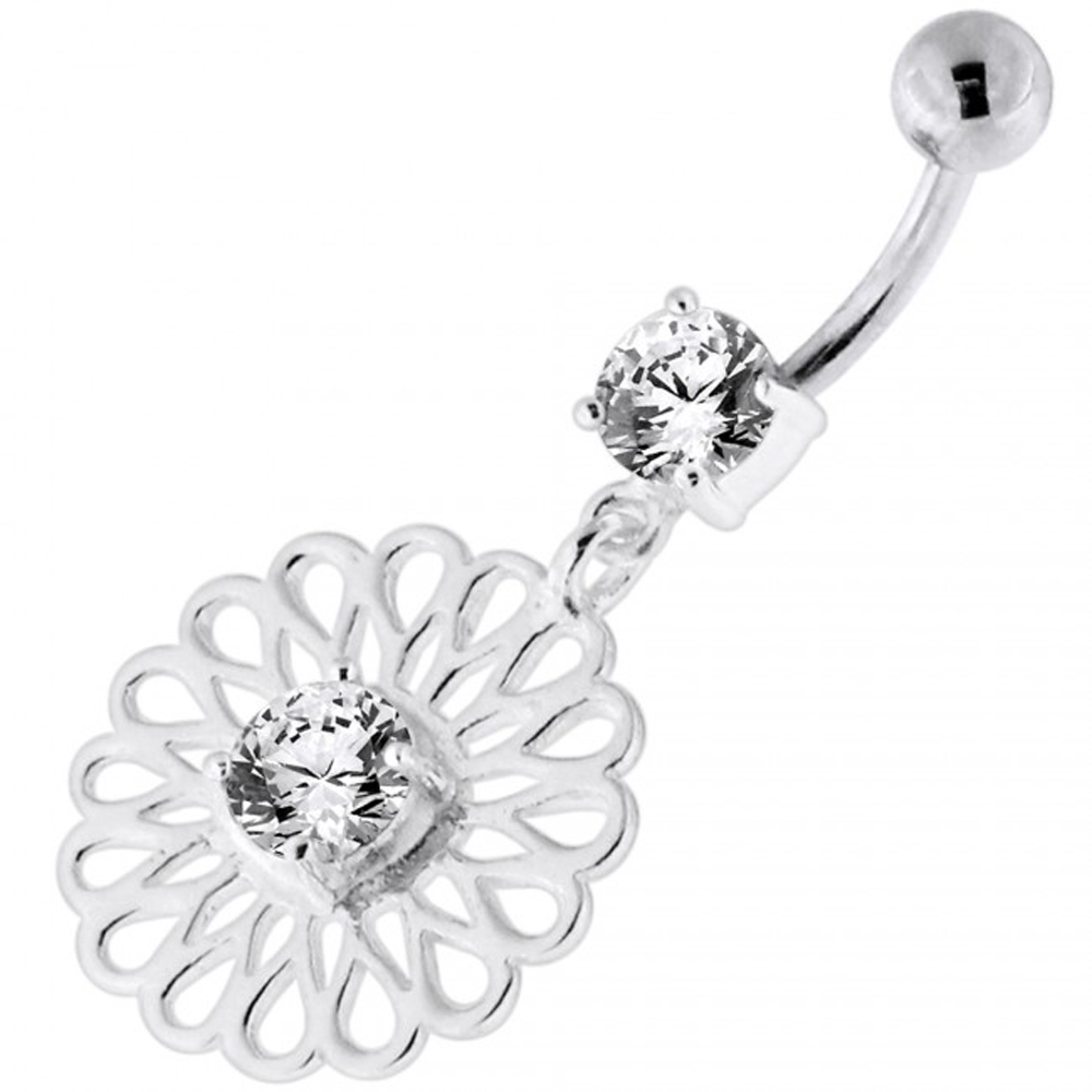 Bauchnabelpiercing Titan 925er Silber-Motiv Kristallblume