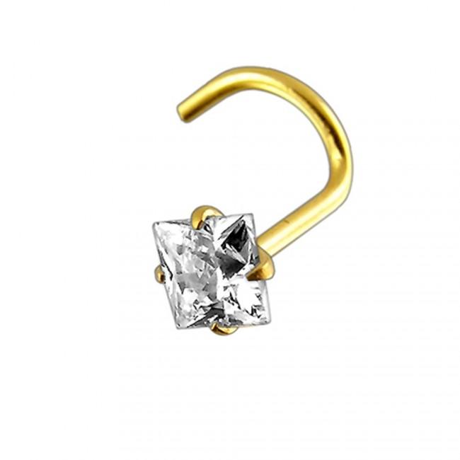 🦚 14karat Gold Nasenstecker Spirale Nasenpiercing Gelbgold mit 3mm-Kristall quadratisch 🦚 14karat Gold Nasenstecker Spirale Nasenpiercing Gelbgold mit 3mm-Kristall quadratisch