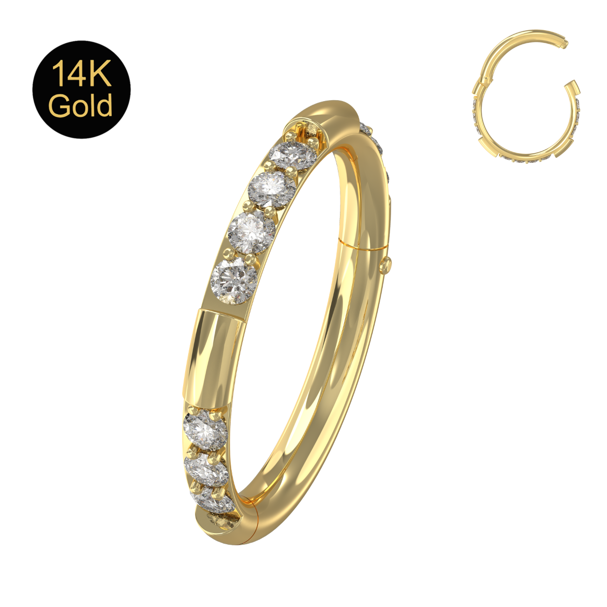 Segmentring Clicker 14karat Gold Gelbgold mit 10 Kristallen  1.2mm Stabstärke mit Geschenkbox Segmentring Clicker 14karat Gold Gelbgold mit 10 Kristallen  1.2mm Stabstärke mit Geschenkbox