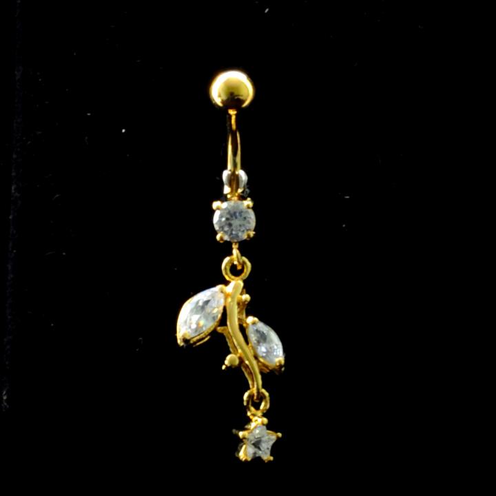 Bauchnabelpiercing Titan 925er Silber-Motiv goldfarbig Blätter mit Stern