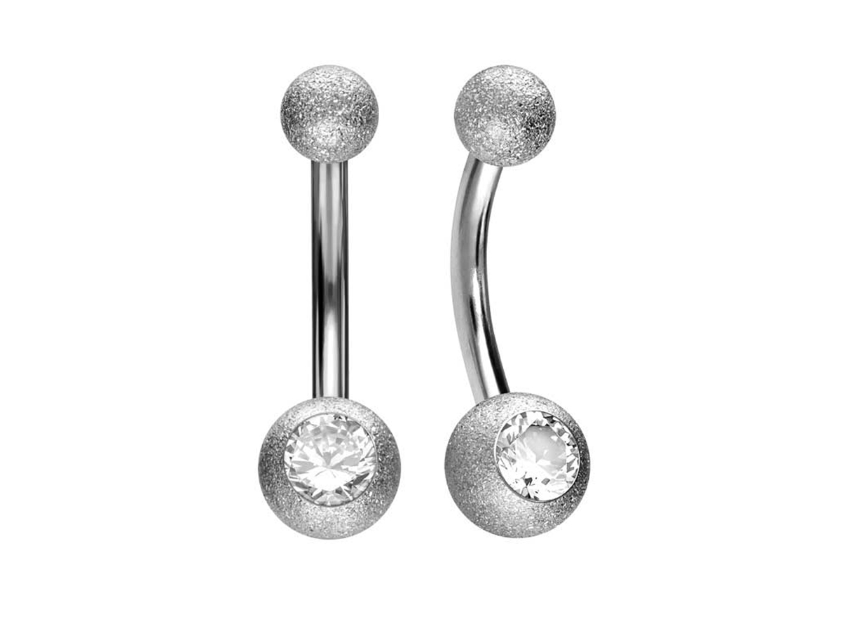 Bauchnabelpiercing 18karat Echtgold Weissgold Diamantoptik mit einer Kristallkugel