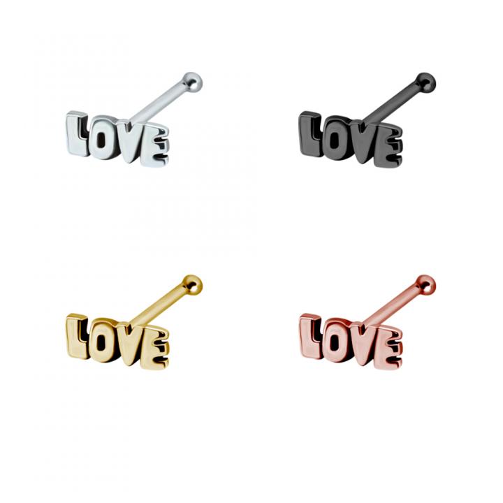 Nasenstecker Pin Love Silber silberfarbig schwarz goldfarbig roségoldfarbig