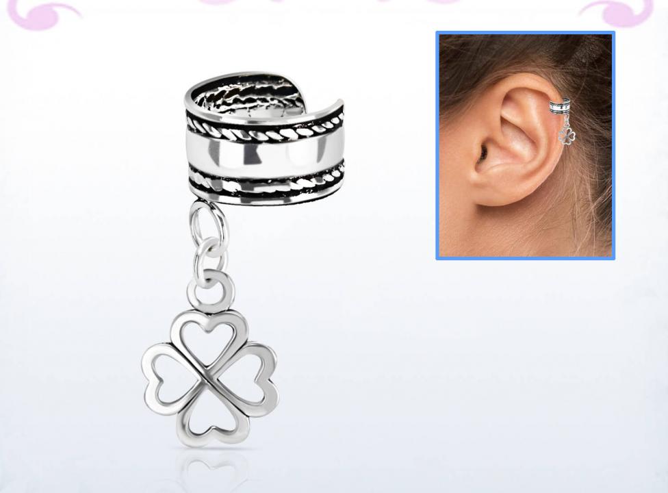 Ohrklemme Ear Cuff aus Silber mit Anhänger Kleeblatt