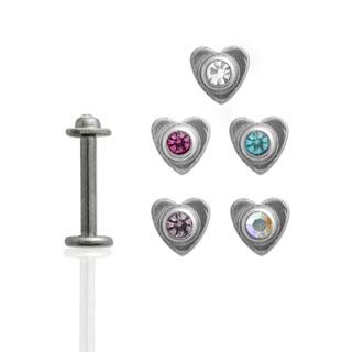 Piercing Labret Kristall Herz Stahl 1.2 mm Stecker Innengewinde