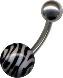 30050 Bauchnabelpiercing Zebra UV-Acryl Kugel Schwarz-Weiss
