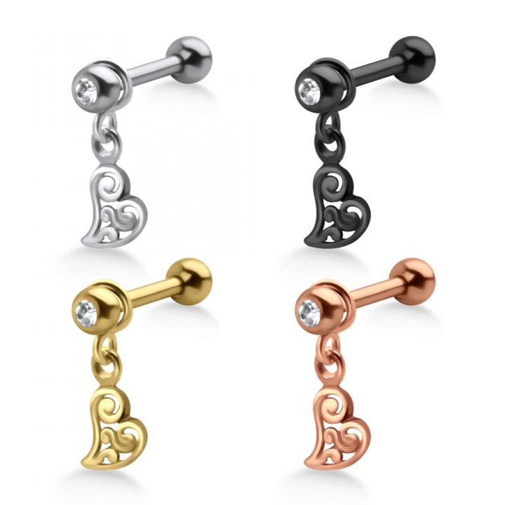 Helix Tragus Piercing Herz silberfarbig schwarz goldfarbig roségoldfarbig