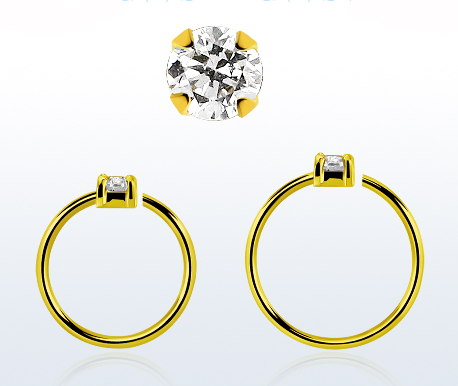 🦚 Nasenring mit eingefasstem 2mm-Kristall aus 925er Silber goldfarbig 🦚 Nasenring mit eingefasstem 2mm-Kristall aus 925er Silber goldfarbig