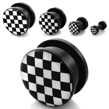 afpk Ohr Piercing Plug Tunnel Schwarz/Weiß Kariert Schachbrett Acryl