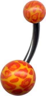 30115 Bauchnabelpiercing Leopard Orange Stahl Banane Acryl Kugel