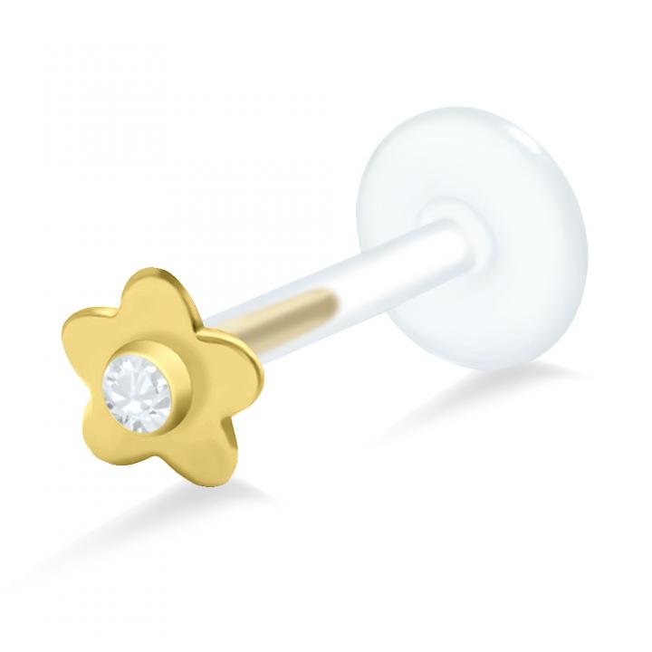 PTFE Tragus Labret Kristallblume silber schwarz goldfarbig roségoldfarbig