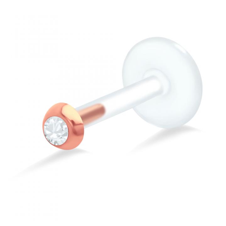 PTFE Tragus Labret 2mm-Kristall silber schwarz goldfarbig roségoldfarbig